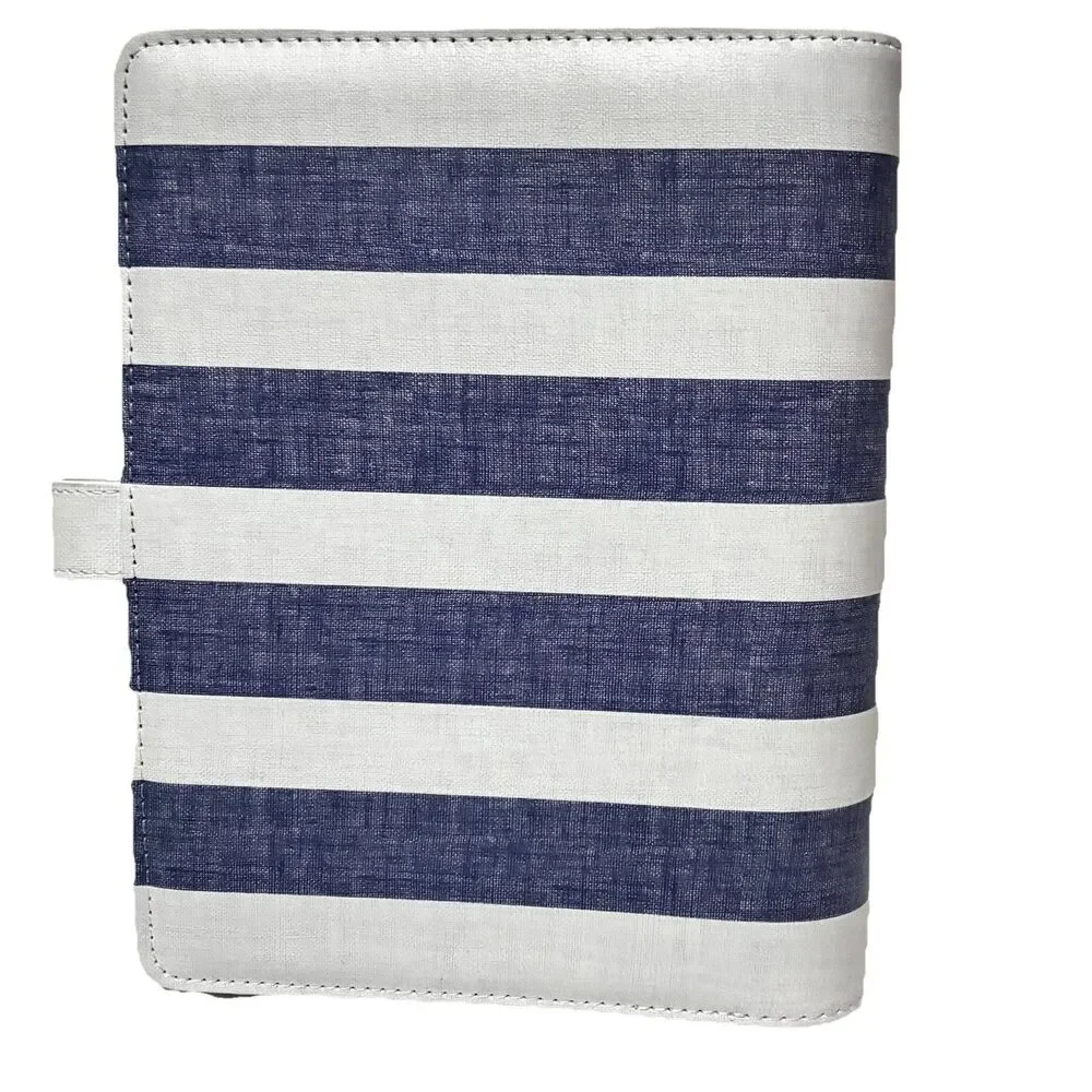 Paper Studio Agenda 52 Binder 6 Ring Planner Blue White Stripe 7.5” X 9.5” New